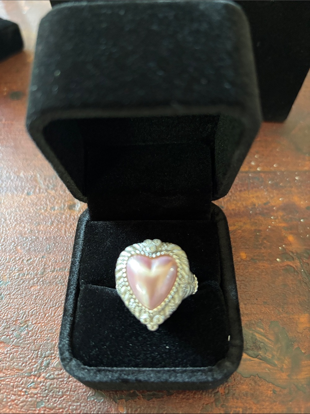 Judith Ripka Heart Pink Pearl and Sterling Silver Ring - Size 8